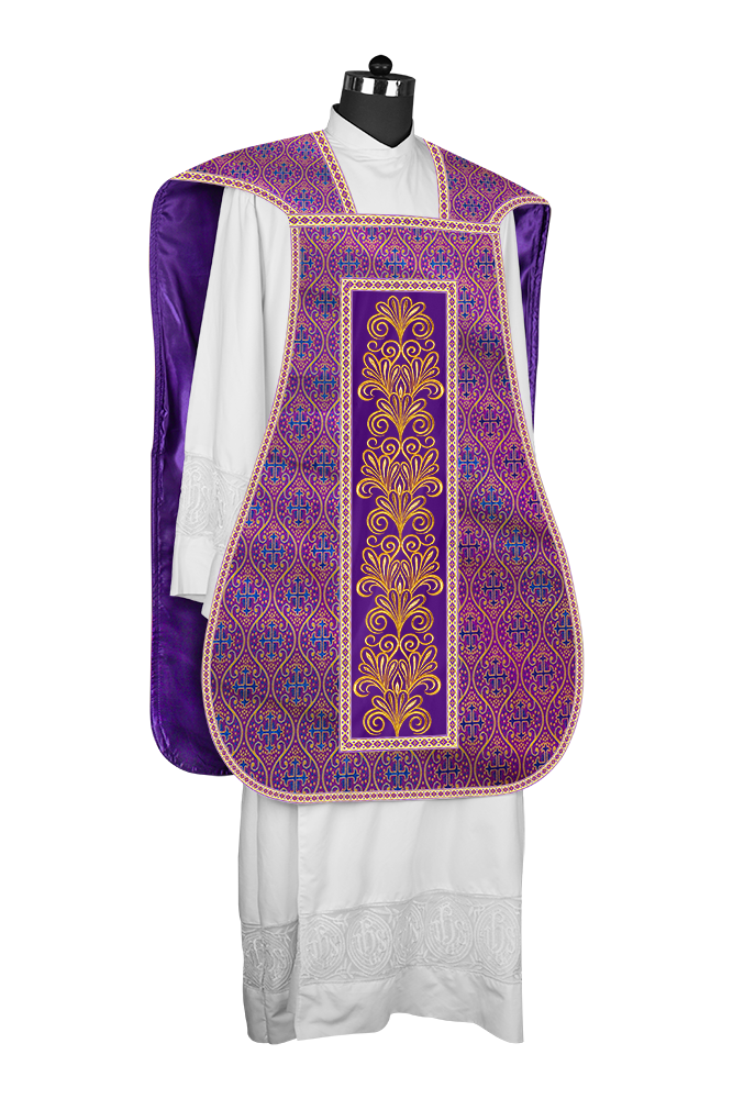 Roman Chasuble Vestment Enriched with Colored Braids and Trims