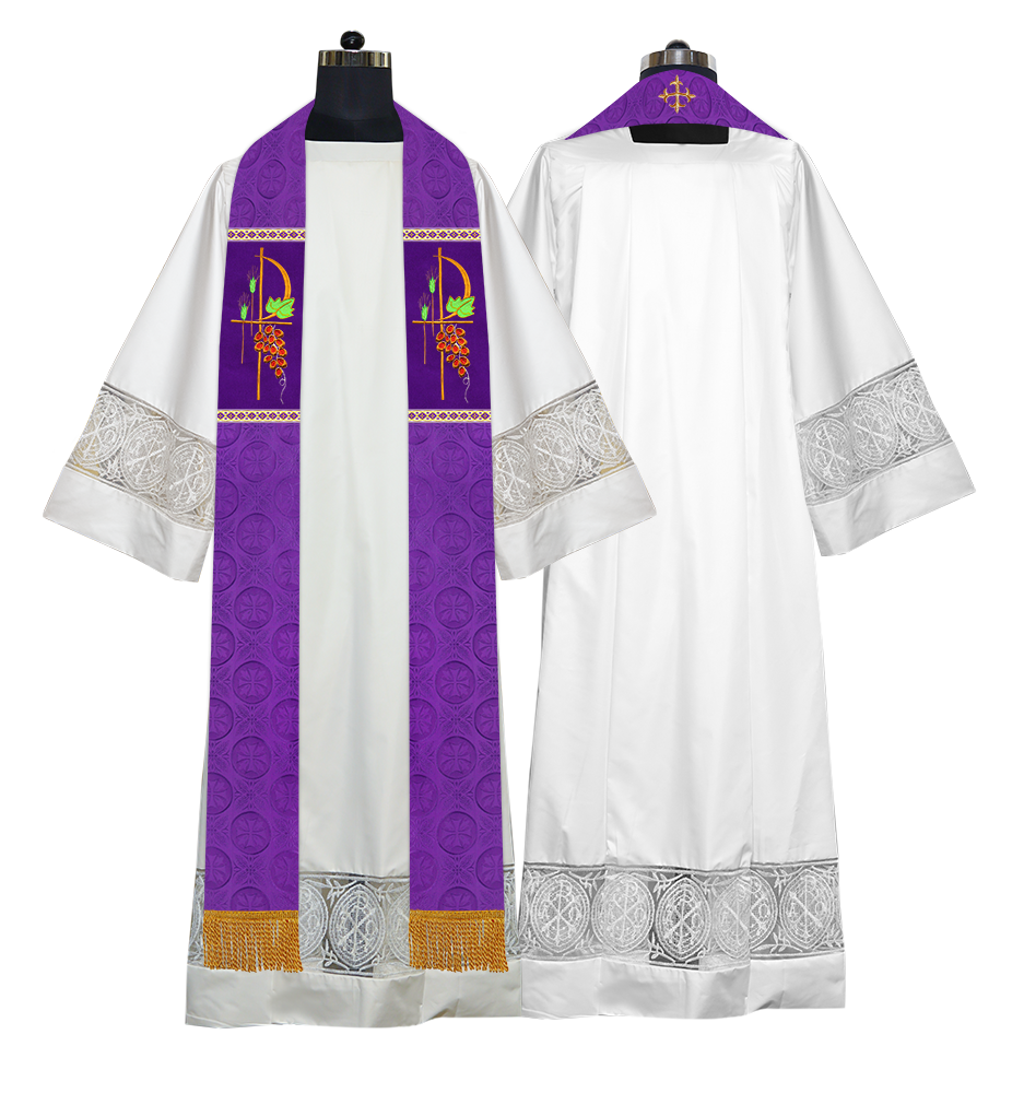 Clergy Stole with Ornate Embroidered Liturgical Motif