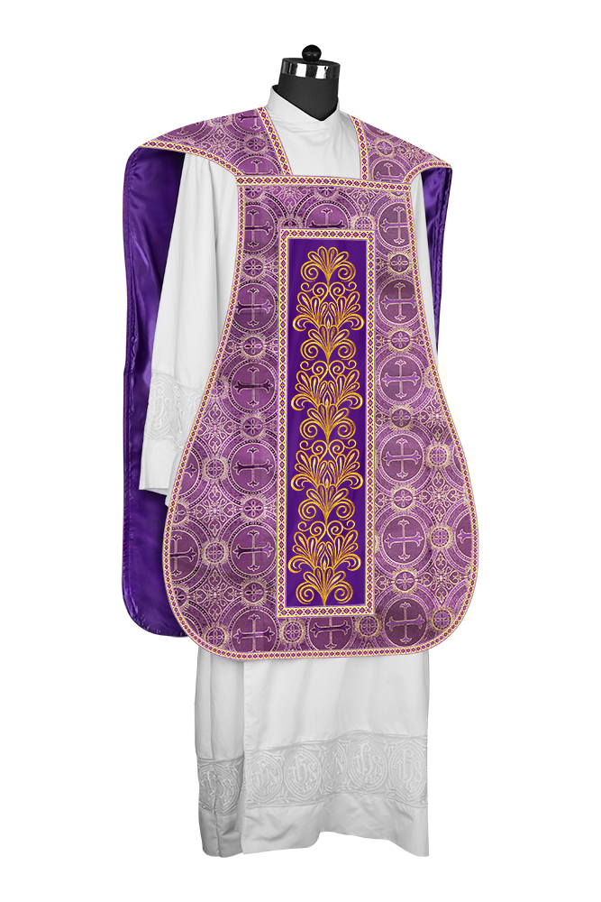 Roman Chasuble Vestment Enriched with Colored Braids and Trims