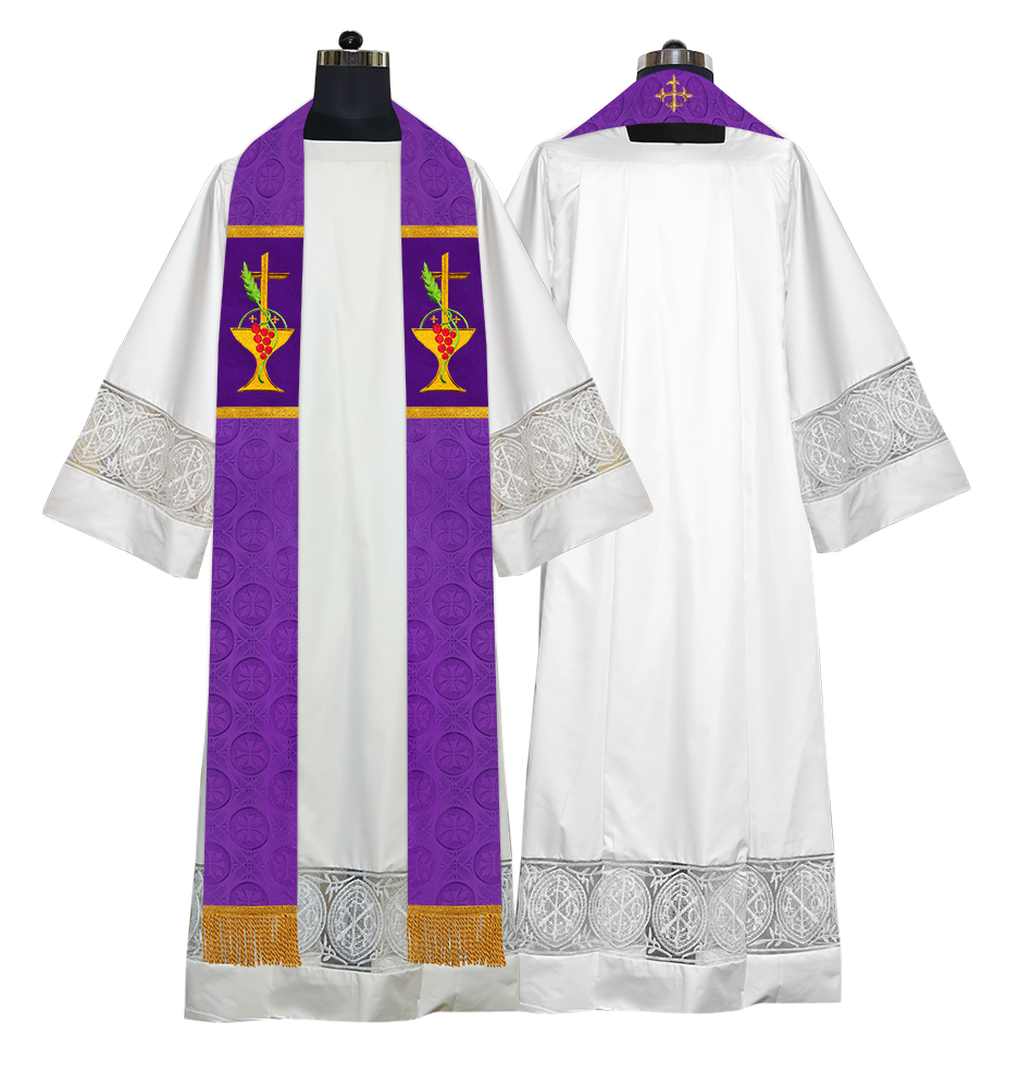 Elegant Clergy Stole with Grapes Embroidery