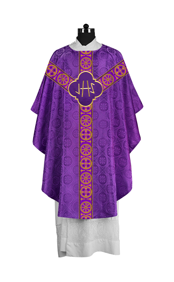 Handcrafted Liturgical Chasuble Adorned with Braided Orphrey