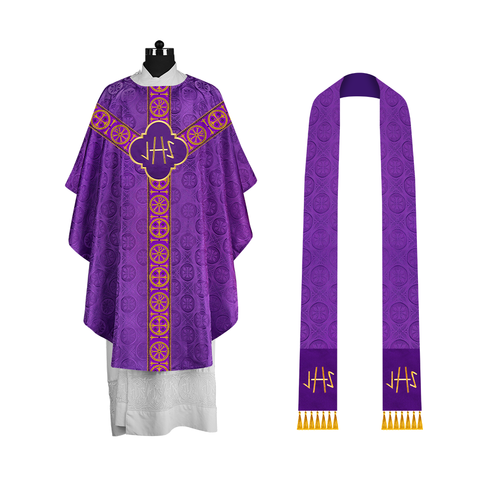Handcrafted Liturgical Chasuble Adorned with Braided Orphrey