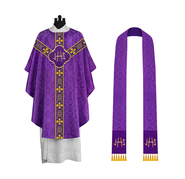 Pastor Chasuble with Embroidered Motif and Braided Orphrey