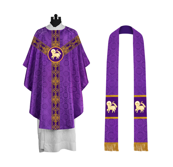Liturgical Gothic Chasuble with Fine Lace Orphrey and Motif