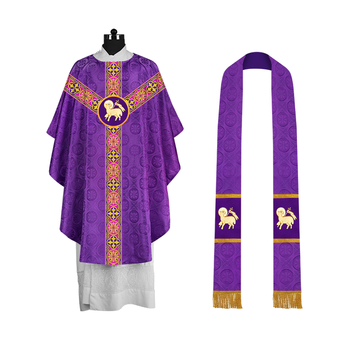 Gothic Chasuble Vestment with Spiritual Motif and Ornate Lace