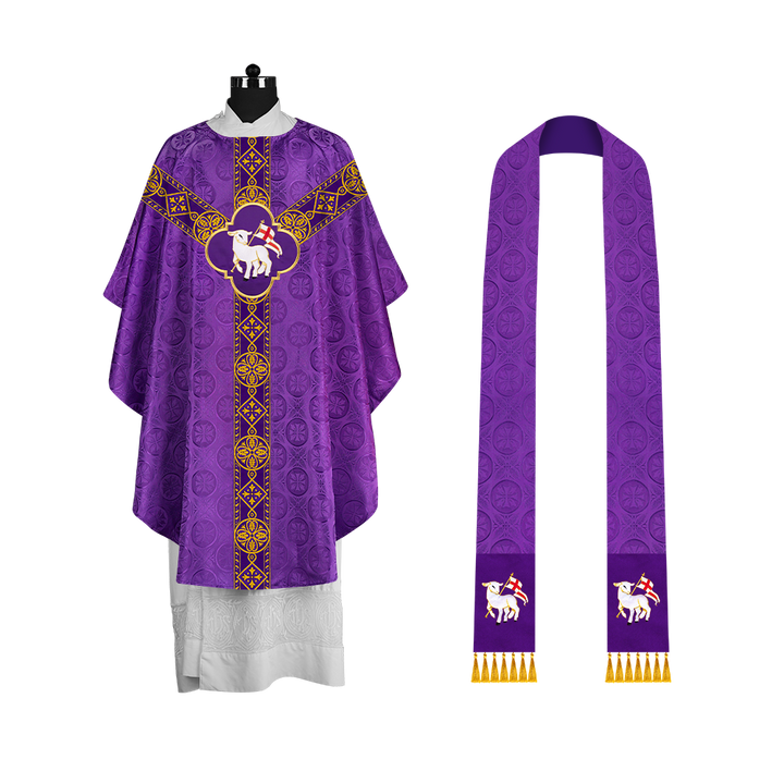 Gothic Liturgical Chasuble with Woven Braids and Spiritual Motif