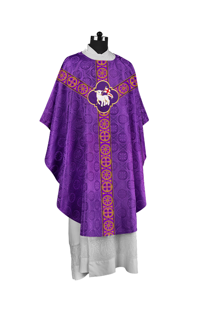 Handcrafted Liturgical Chasuble Adorned with Braided Orphrey