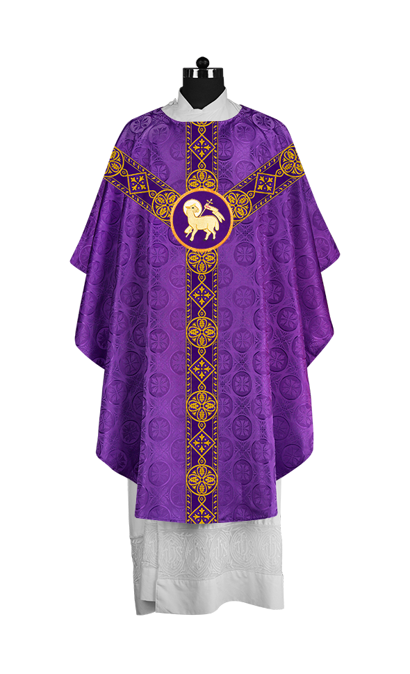 Liturgical Gothic Chasuble with Fine Lace Orphrey and Motif