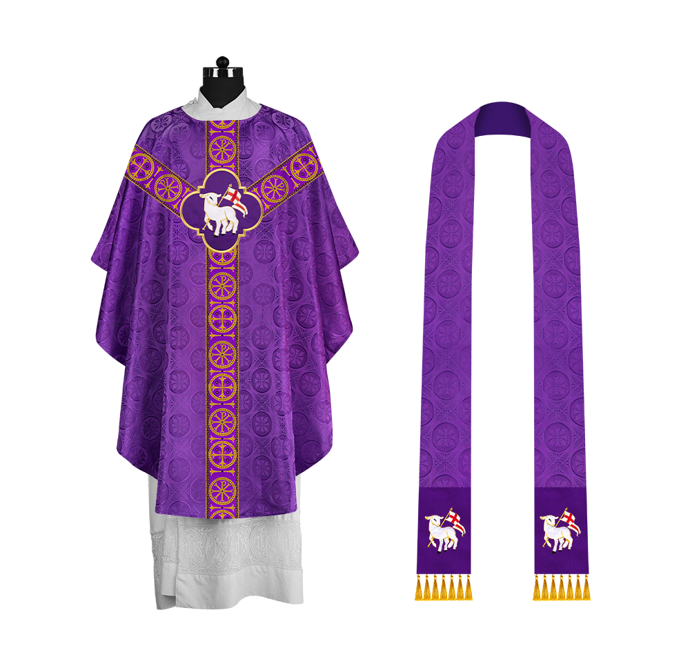 Handcrafted Liturgical Chasuble Adorned with Braided Orphrey