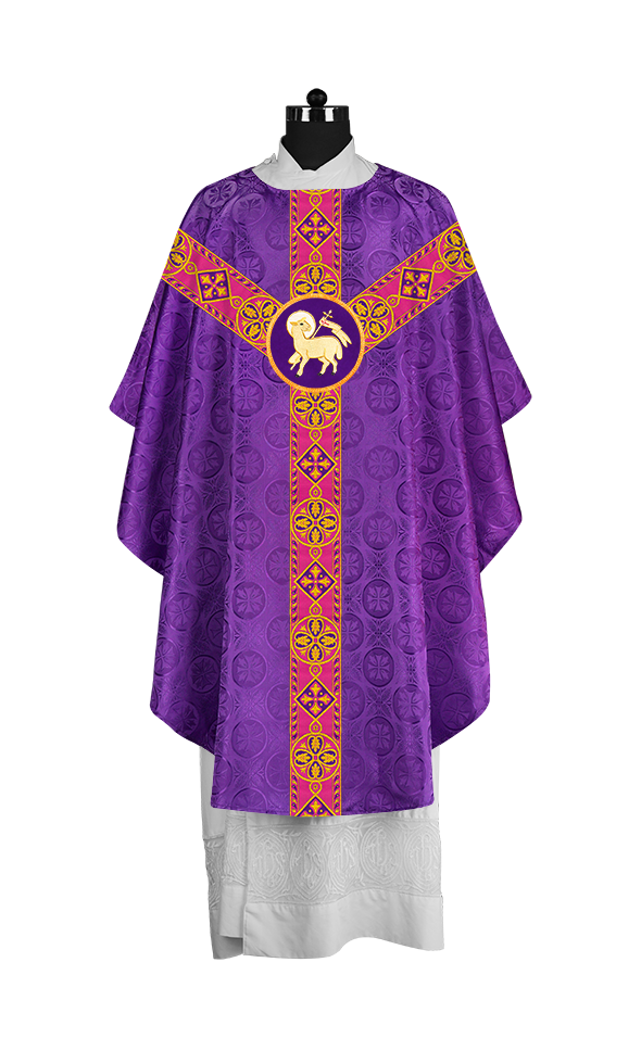 Elegant Gothic Chasuble with Ornate Braided Orphrey