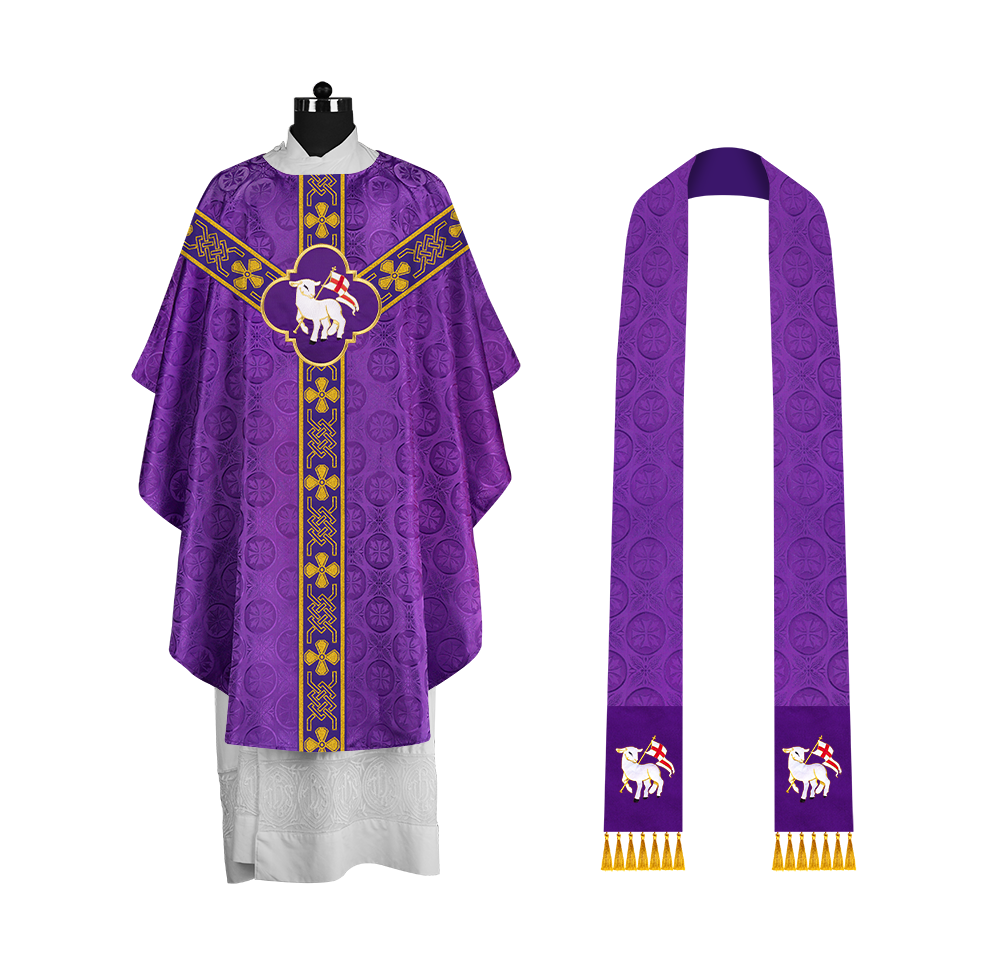 Pastor Chasuble with Embroidered Motif and Braided Orphrey