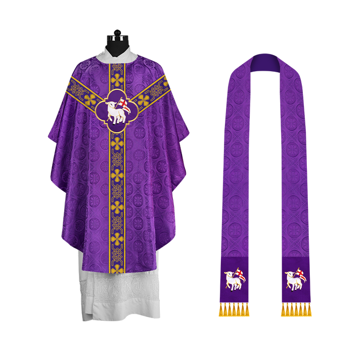 Pastor Chasuble with Embroidered Motif and Braided Orphrey