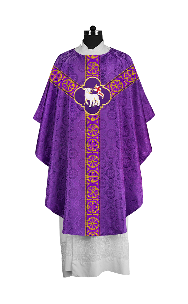 Handcrafted Liturgical Chasuble Adorned with Braided Orphrey