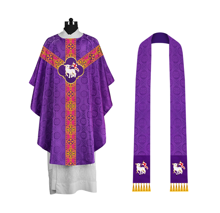 Traditional Liturgical Chasuble Adorned with Braided Orphrey