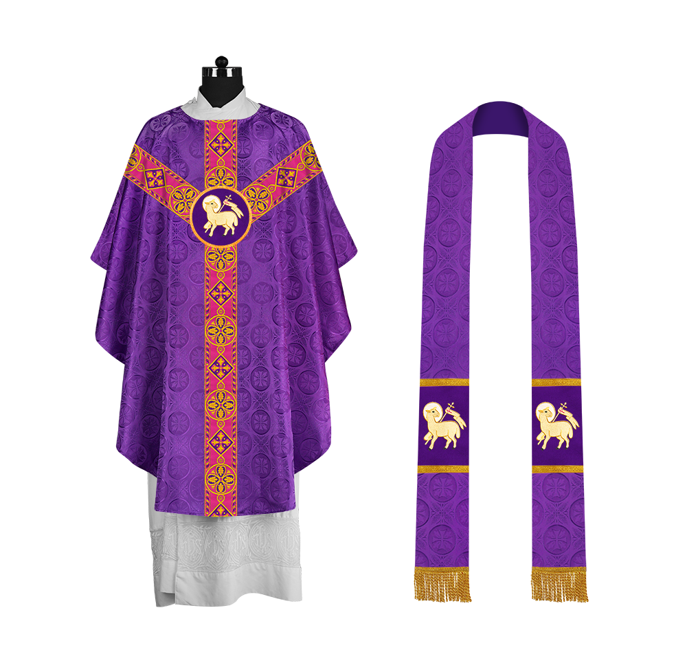 Elegant Gothic Chasuble with Ornate Braided Orphrey