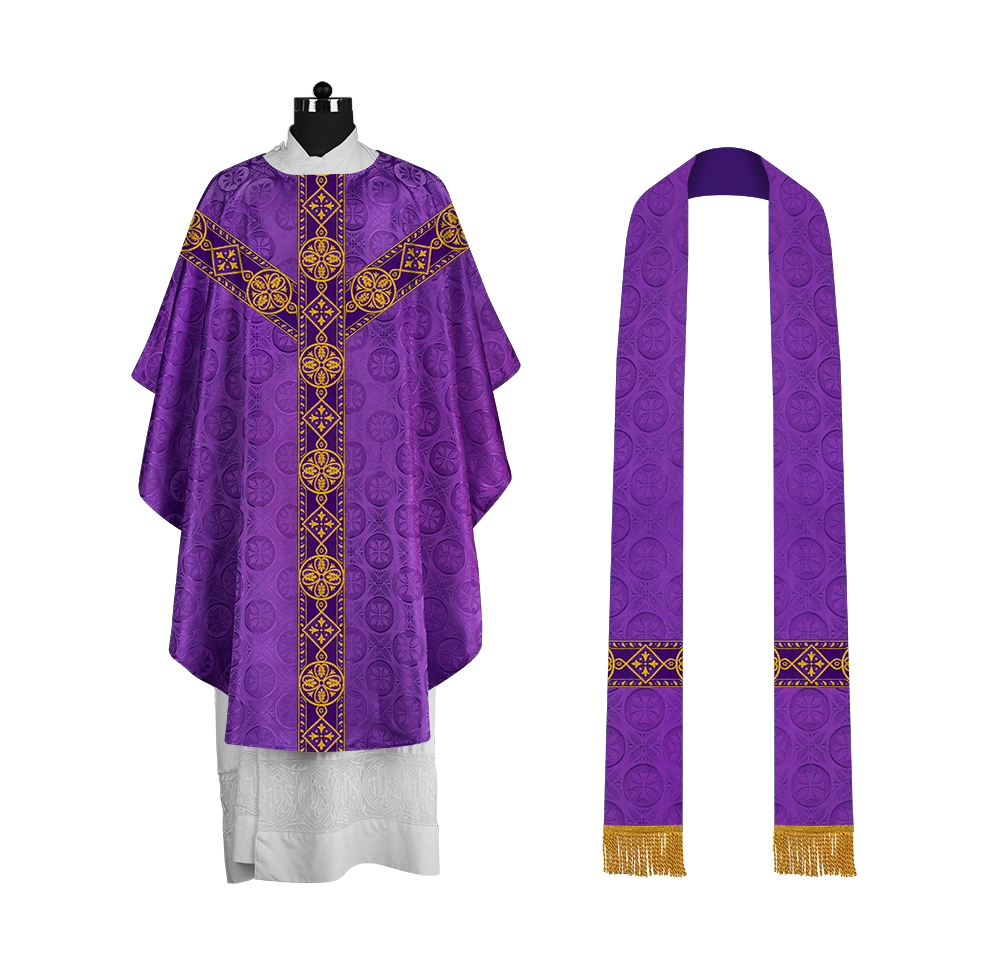 Liturgical Gothic Chasuble with Fine Lace Orphrey and Motif