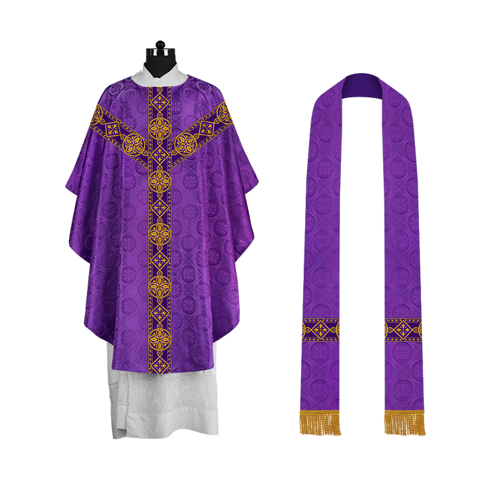 Liturgical Gothic Chasuble with Fine Lace Orphrey and Motif