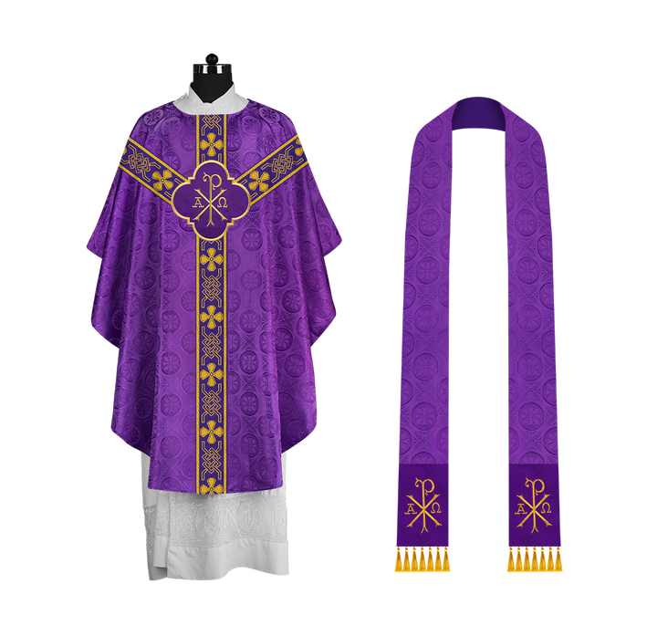 Pastor Chasuble with Embroidered Motif and Braided Orphrey
