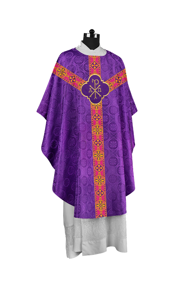 Traditional Liturgical Chasuble Adorned with Braided Orphrey