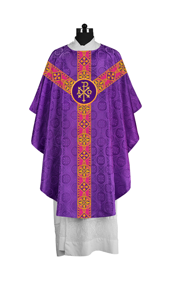 Elegant Gothic Chasuble with Ornate Braided Orphrey