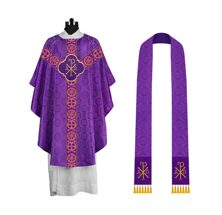 Handcrafted Liturgical Chasuble Adorned with Braided Orphrey