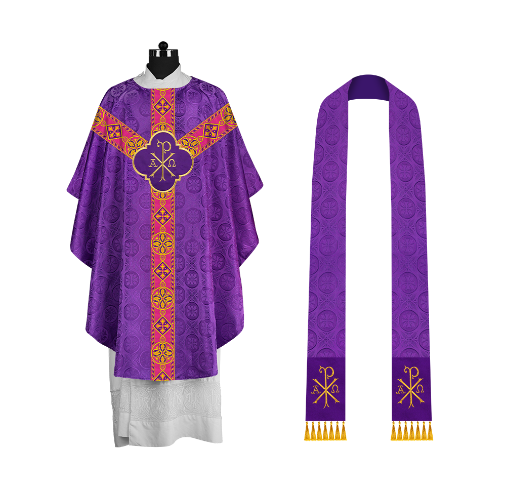 Traditional Liturgical Chasuble Adorned with Braided Orphrey