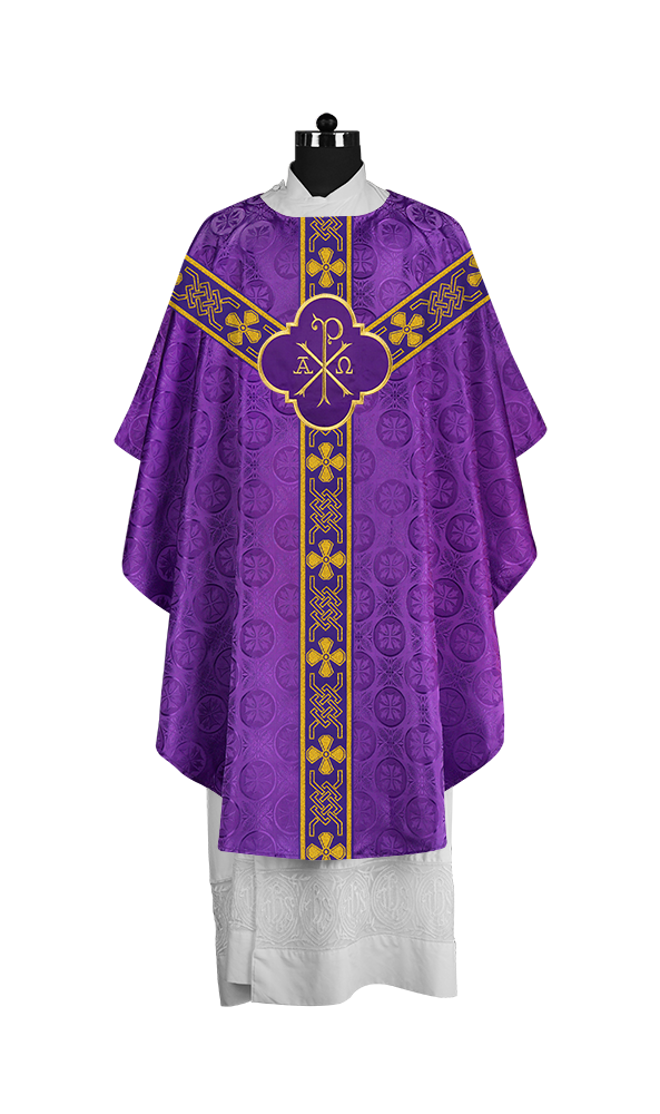 Pastor Chasuble with Embroidered Motif and Braided Orphrey