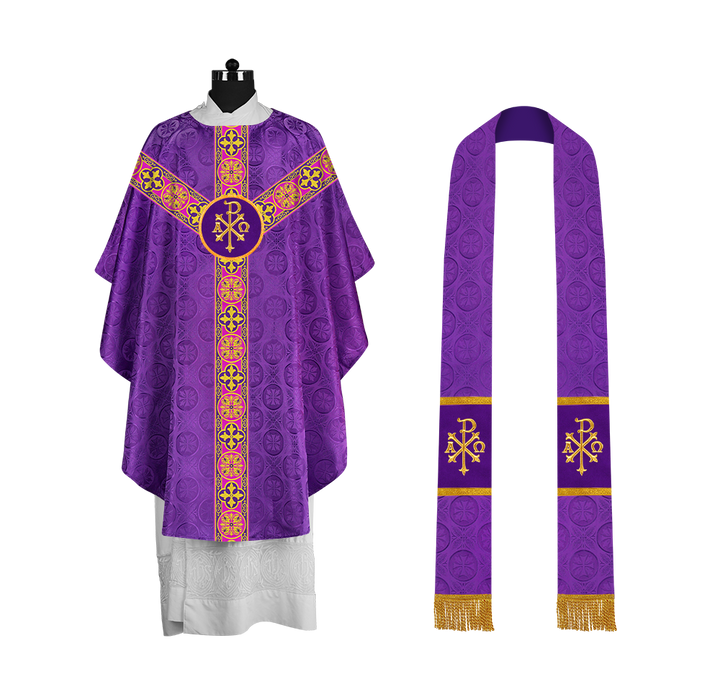 Gothic Chasuble Vestment with Spiritual Motif and Ornate Lace