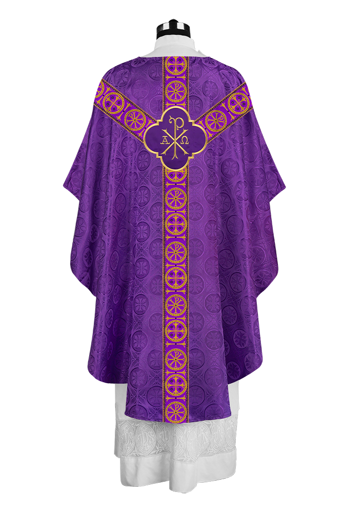 Handcrafted Liturgical Chasuble Adorned with Braided Orphrey