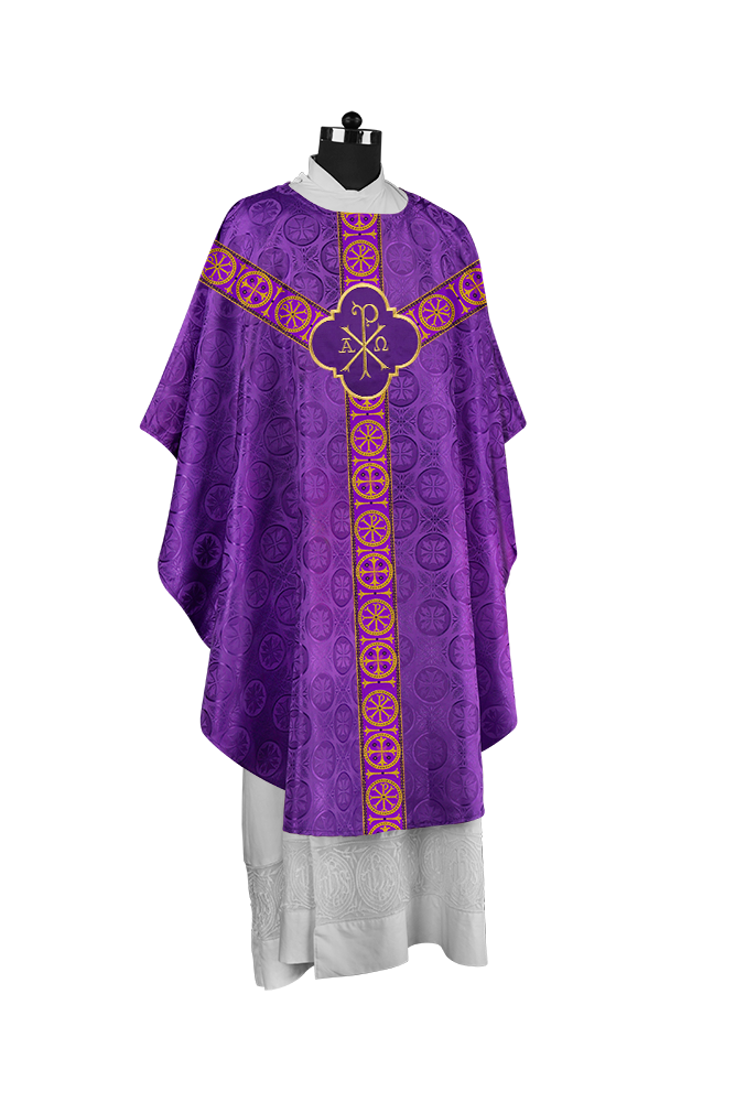 Handcrafted Liturgical Chasuble Adorned with Braided Orphrey