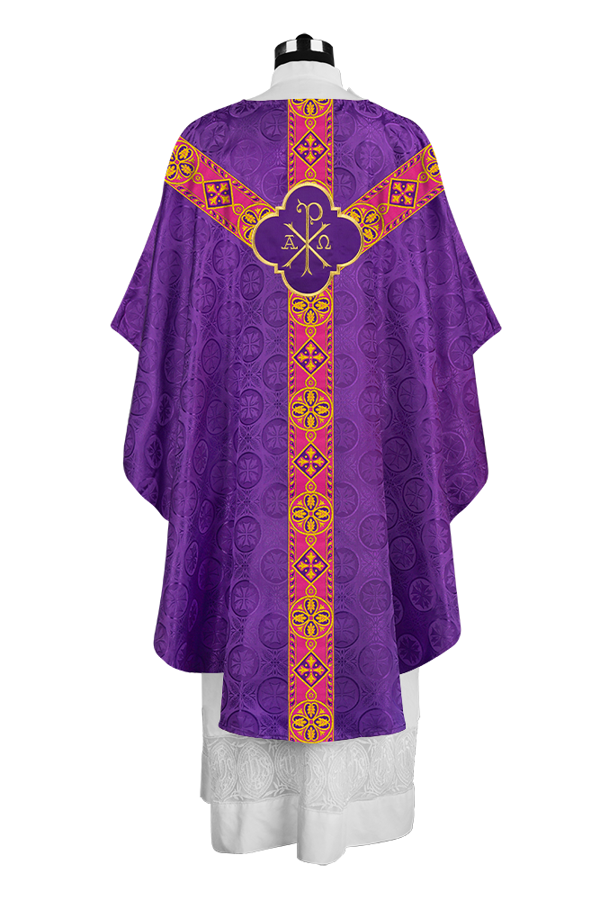 Traditional Liturgical Chasuble Adorned with Braided Orphrey