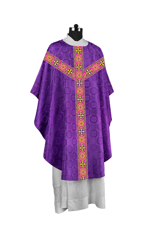 Gothic Chasuble Vestment with Spiritual Motif and Ornate Lace