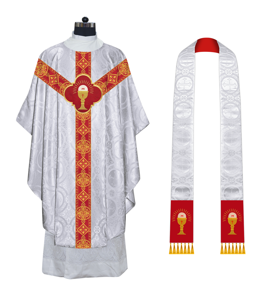 Liturgical Gothic Chasuble Vestment with Y Type Braided Orphrey