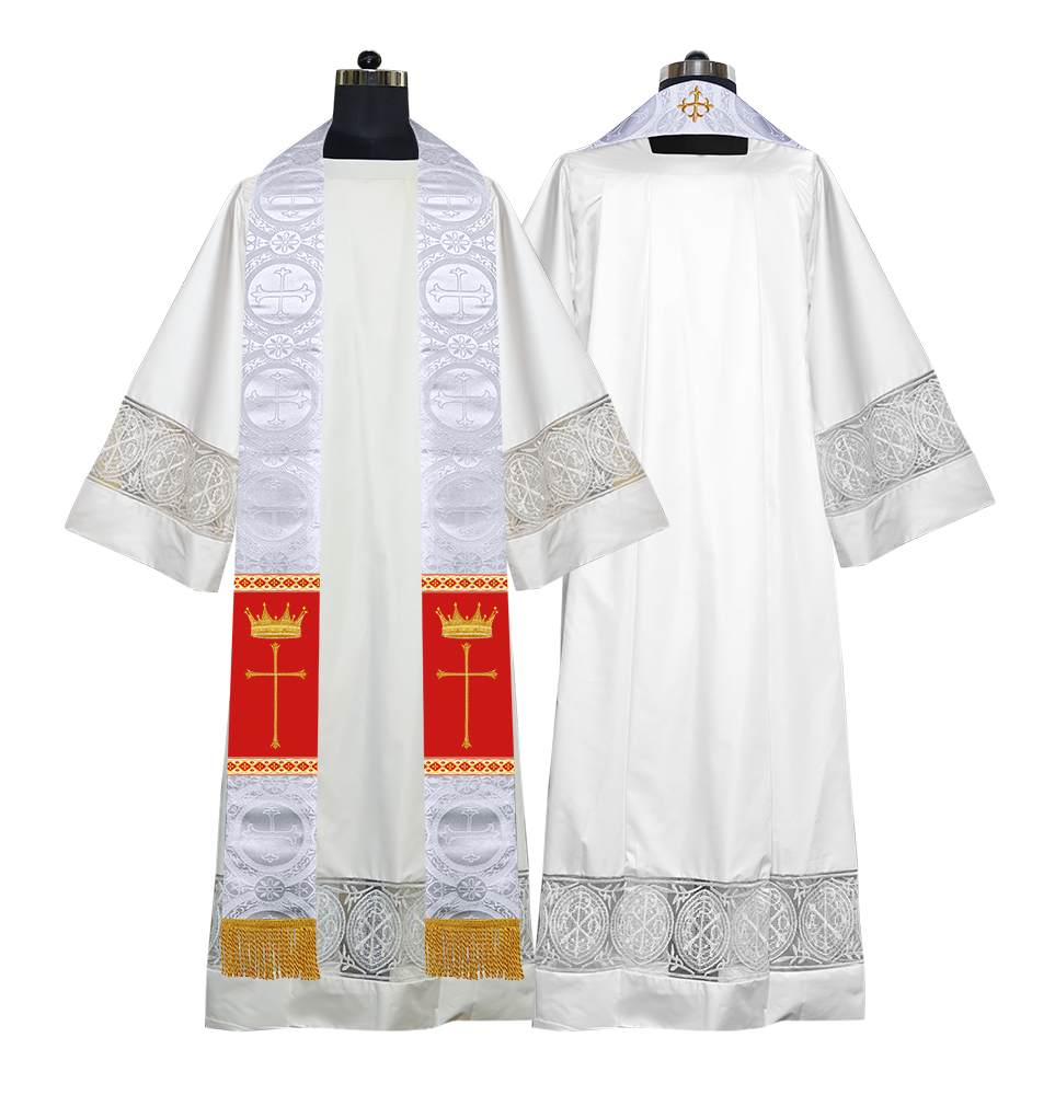 Pastor Clergy Stole with Spiritual Cross and Crown Embroidery