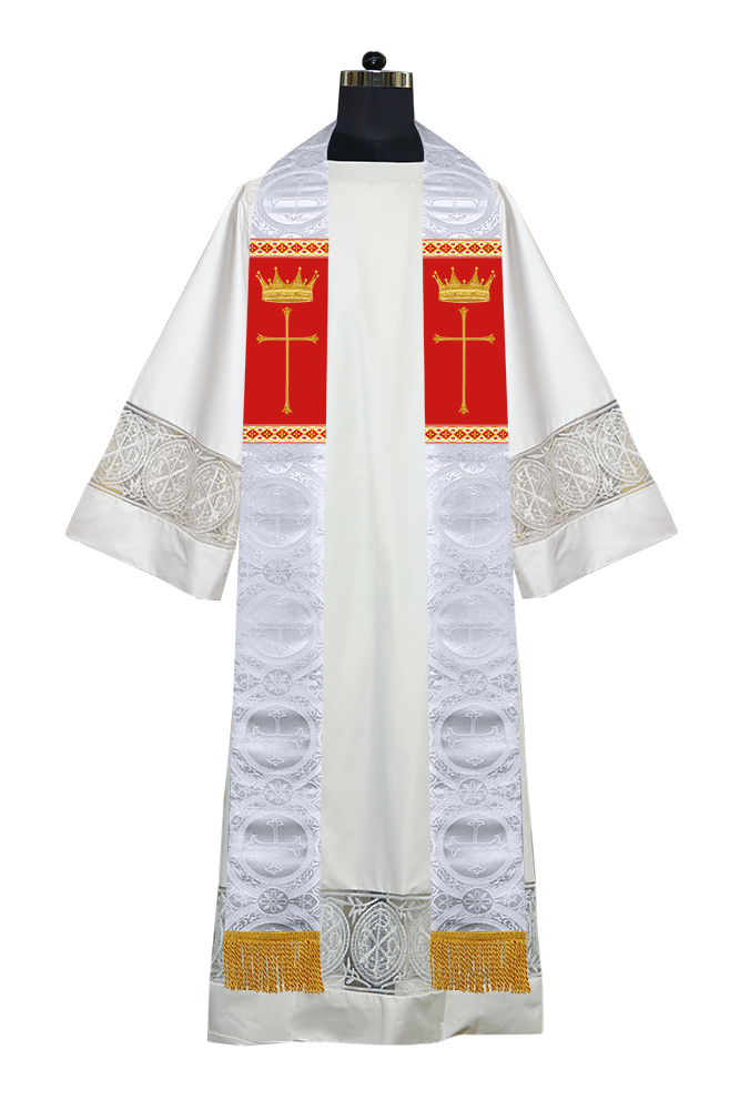 Pastor Clergy Stole with Spiritual Cross and Crown Embroidery