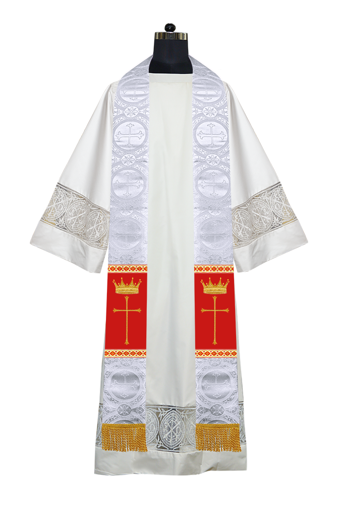 Pastor Clergy Stole with Spiritual Cross and Crown Embroidery