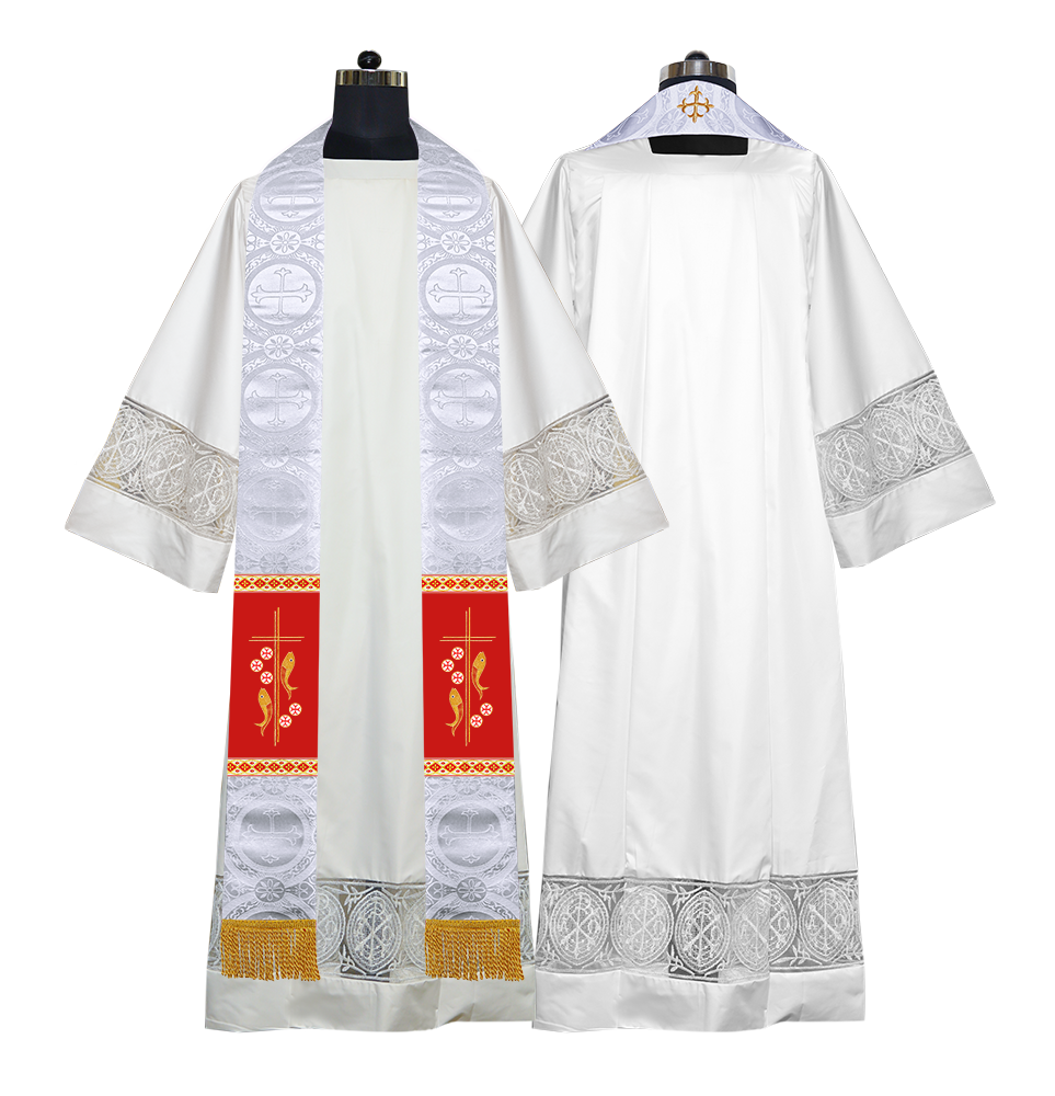 Clergy Stole with Embroidered Fish and Loaves