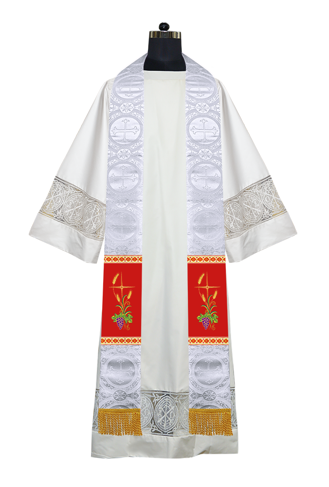 Handmade Clergy Stole with Spiritual Grapes and Wheat