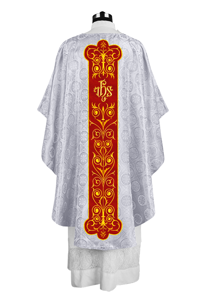 Liturgical Priest Chasuble with Vintage-Style Embroidered Orphrey