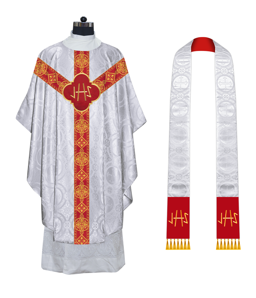 Liturgical Gothic Chasuble Vestment with Y Type Braided Orphrey