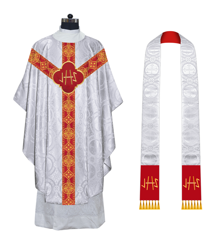 Liturgical Gothic Chasuble Vestment with Y Type Braided Orphrey