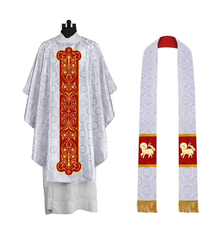 Liturgical Priest Chasuble with Vintage-Style Embroidered Orphrey