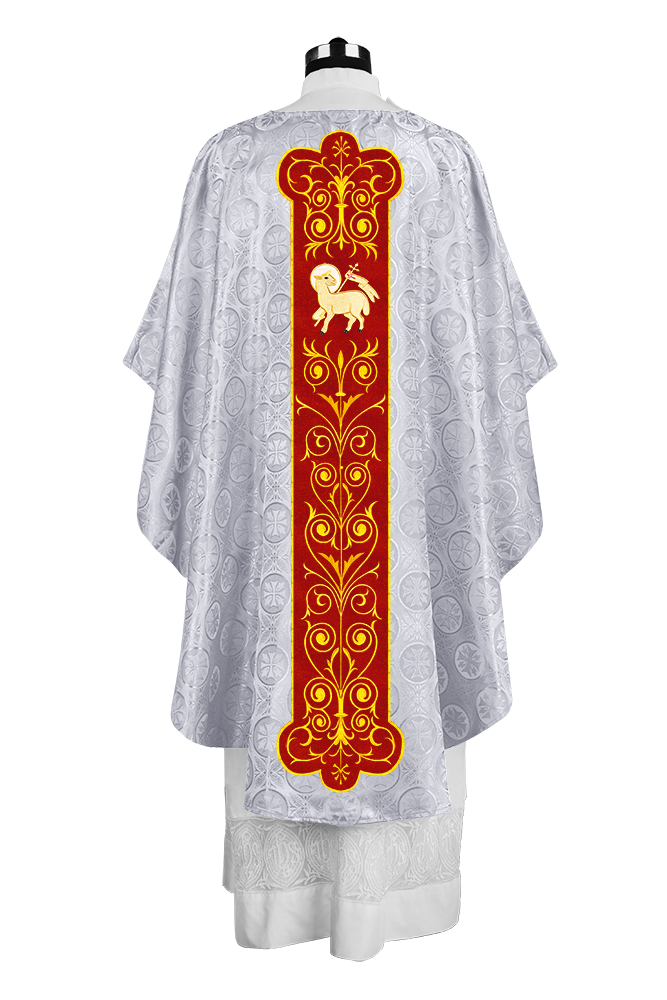 Liturgical Priest Chasuble with Vintage-Style Embroidered Orphrey
