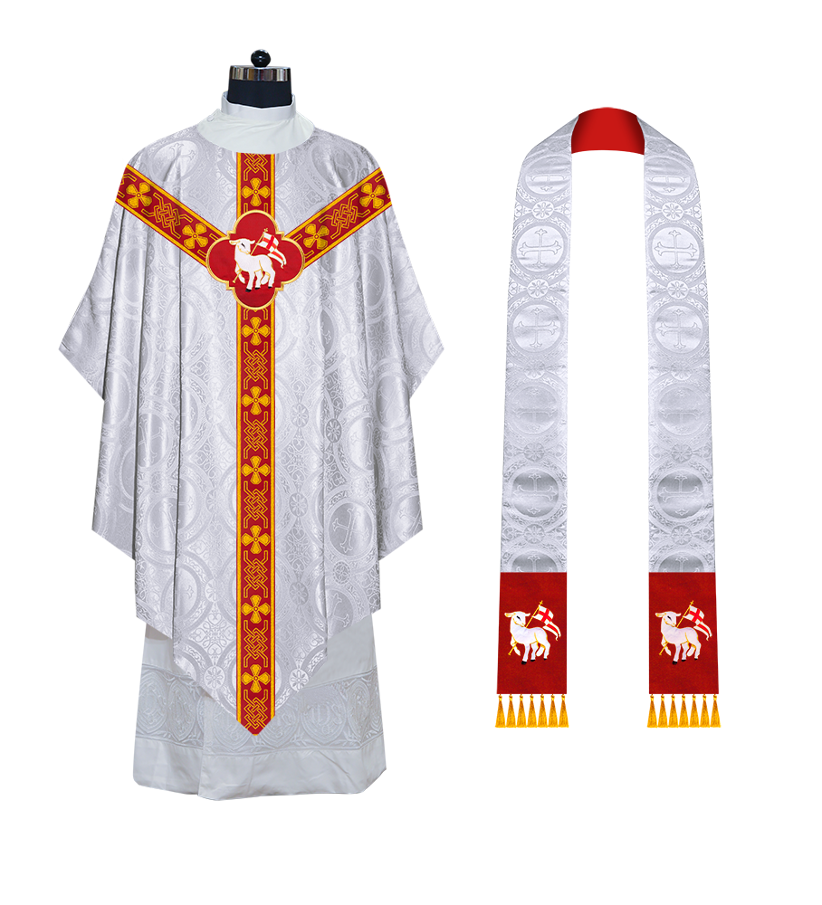Pugin Gothic Chasuble with Designer Orphrey - Elegant Catholic Vestment
