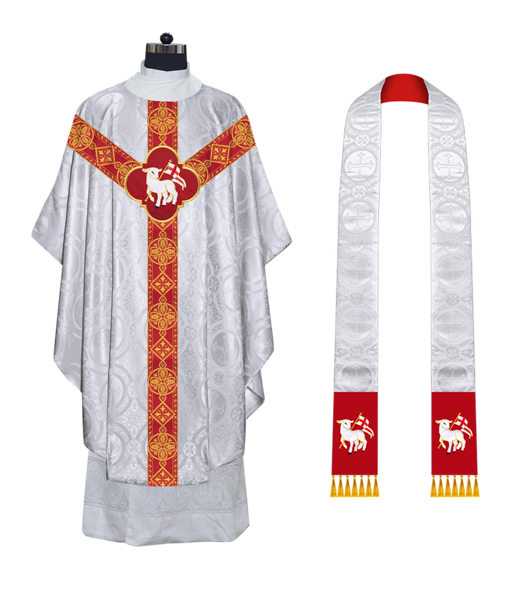 Liturgical Gothic Chasuble Vestment with Y Type Braided Orphrey