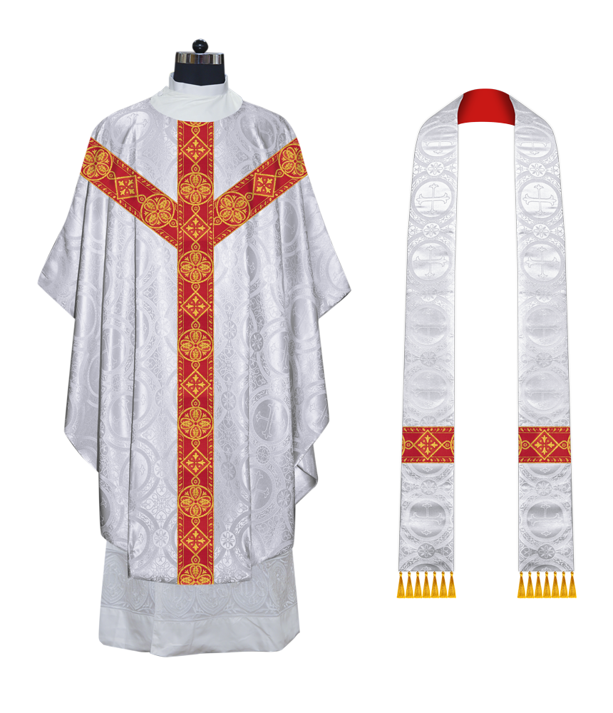 Liturgical Gothic Chasuble Vestment with Y Type Braided Orphrey