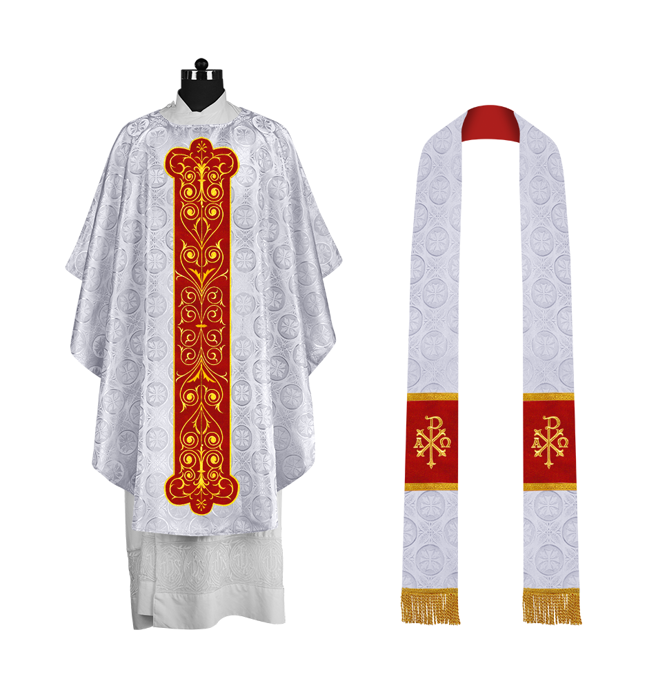 Liturgical Priest Chasuble with Vintage-Style Embroidered Orphrey