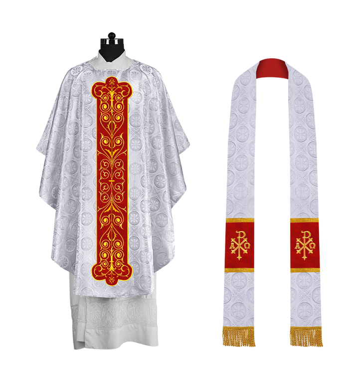Liturgical Priest Chasuble with Vintage-Style Embroidered Orphrey