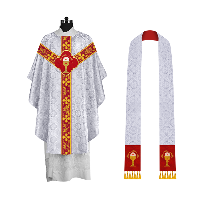 Pastor Chasuble with Embroidered Motif and Braided Orphrey