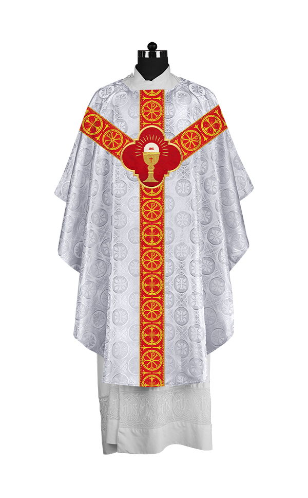 Handcrafted Liturgical Chasuble Adorned with Braided Orphrey